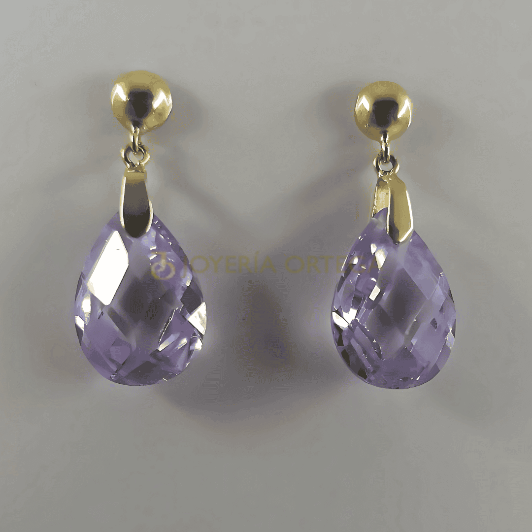 Pendientes con gemas lilas estilo elegante
