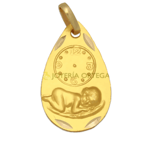 Medalla de oro con reloj y bebé dormido