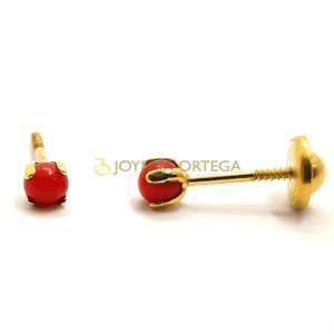 Pendientes dorados con esfera roja