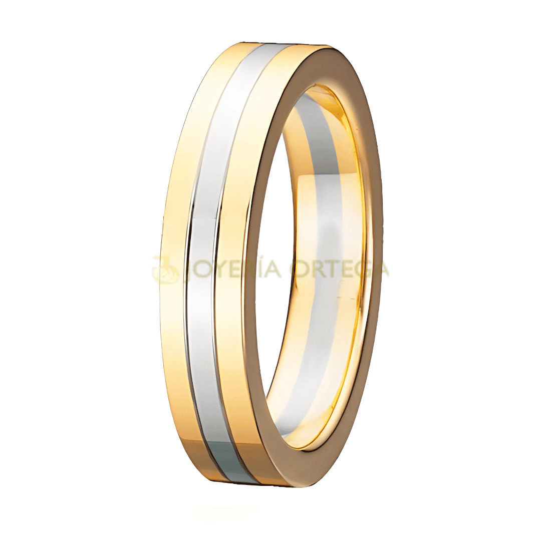 Anillo de oro y plata con diseño moderno.