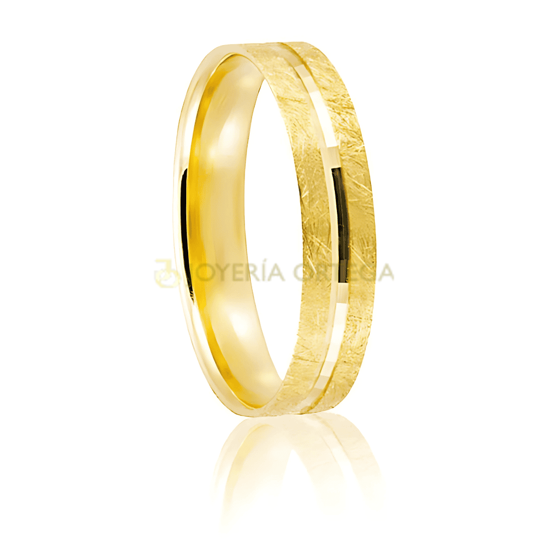 Alianza de oro amarillo con diseño textura y línea.