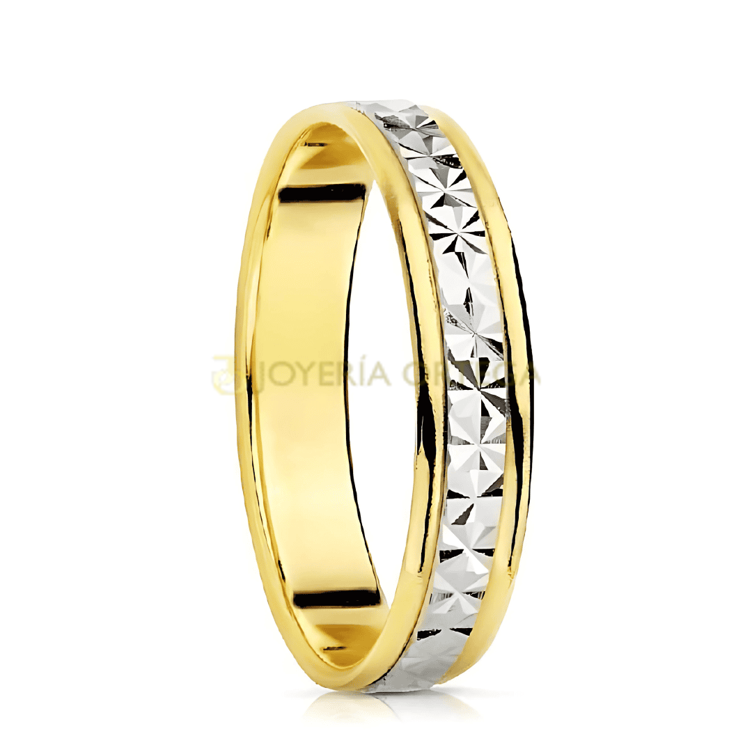 Anillo oro y plata con diseño geométrico