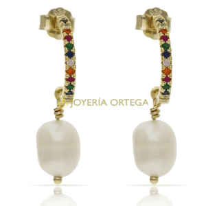 Pendientes perla y oro multicolor Joyería Ortega