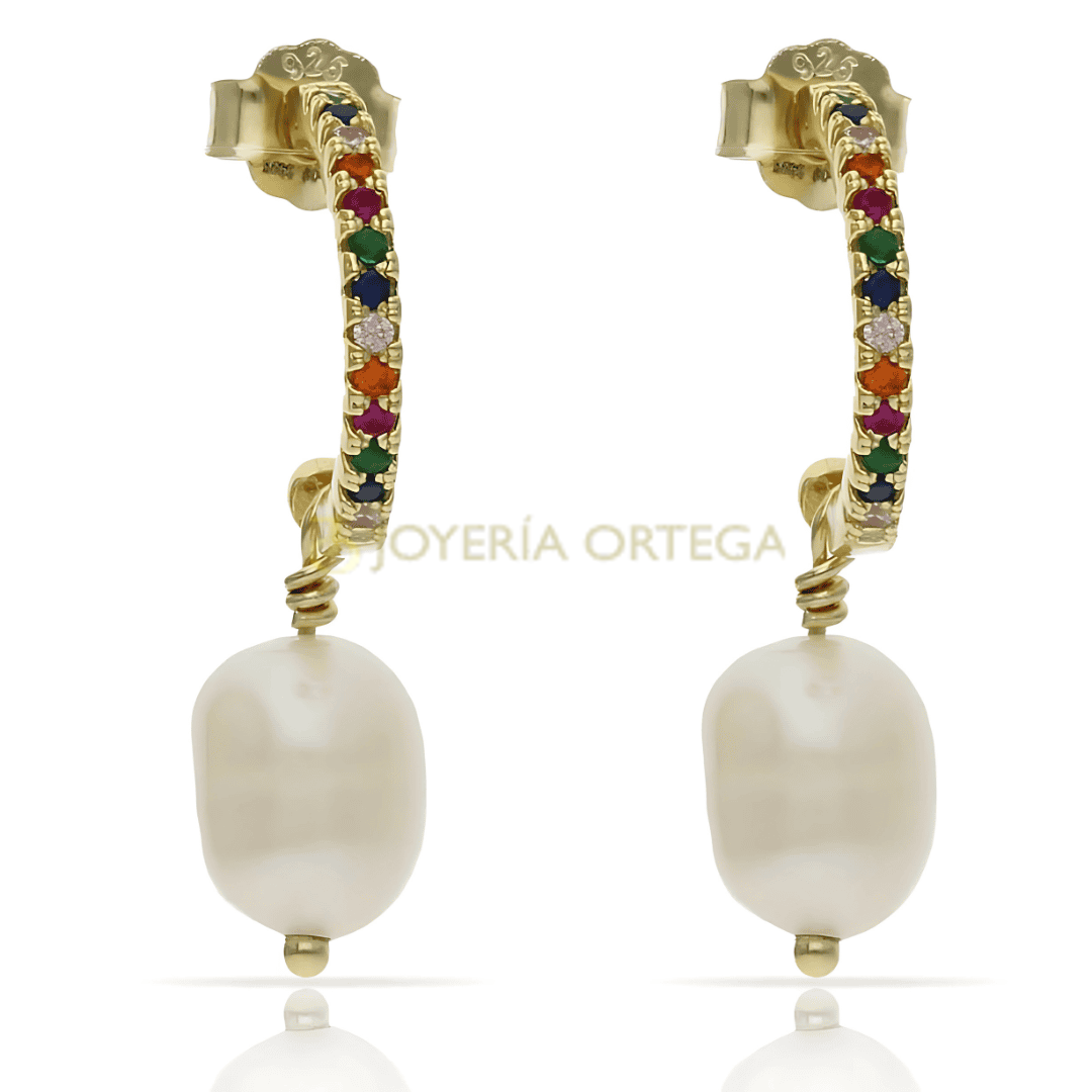 Pendientes perla y oro multicolor Joyería Ortega