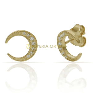 Pendientes luna dorados con circonitas.