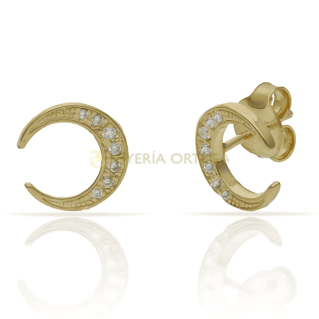 Pendientes luna dorados con circonitas.
