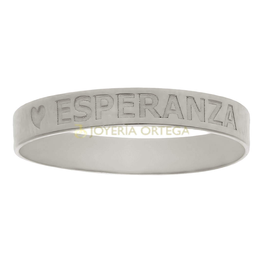 Pulsera con inscripción Esperanza y un corazón grabado.