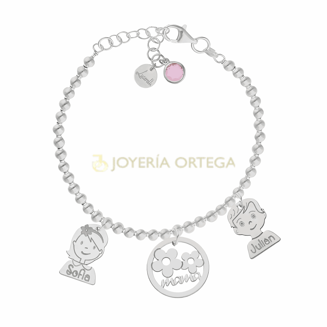 Pulsera de plata personalizada con colgantes de familia