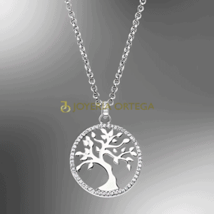 Colgante de árbol de la vida en plata brillante.