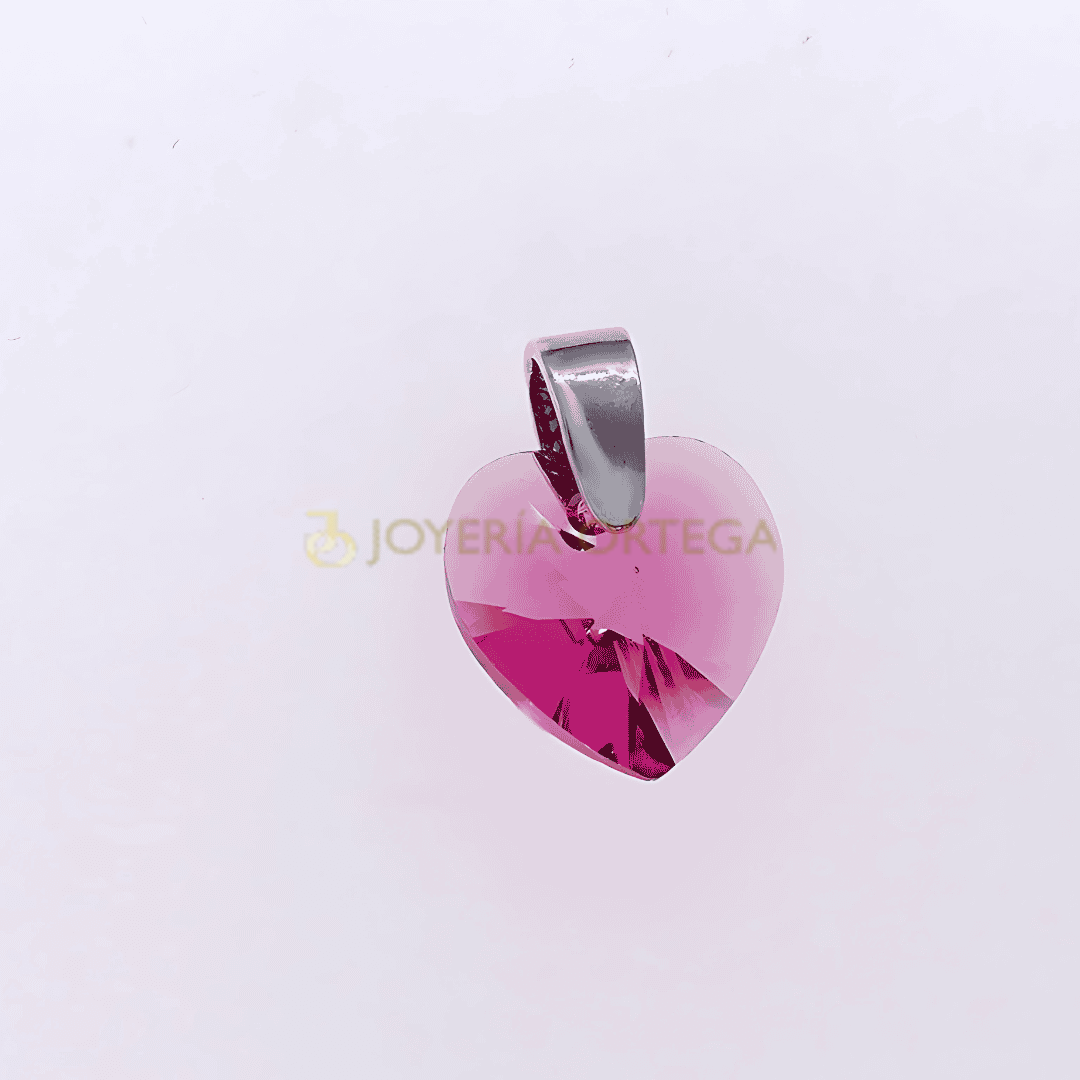 Colgante corazón rosa brillante con enganche metálico