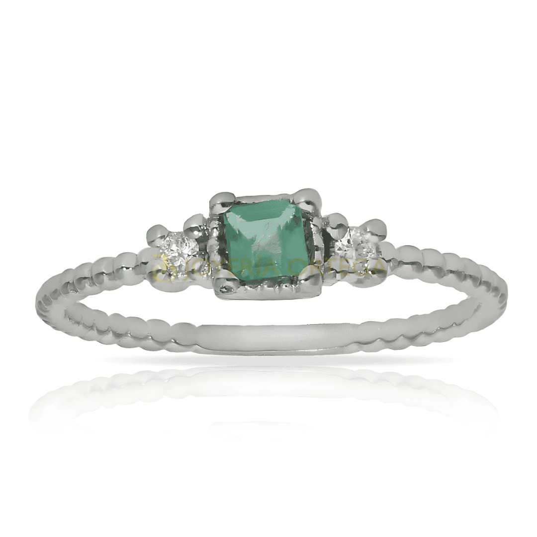 Anillo plata con esmeralda y diamantes