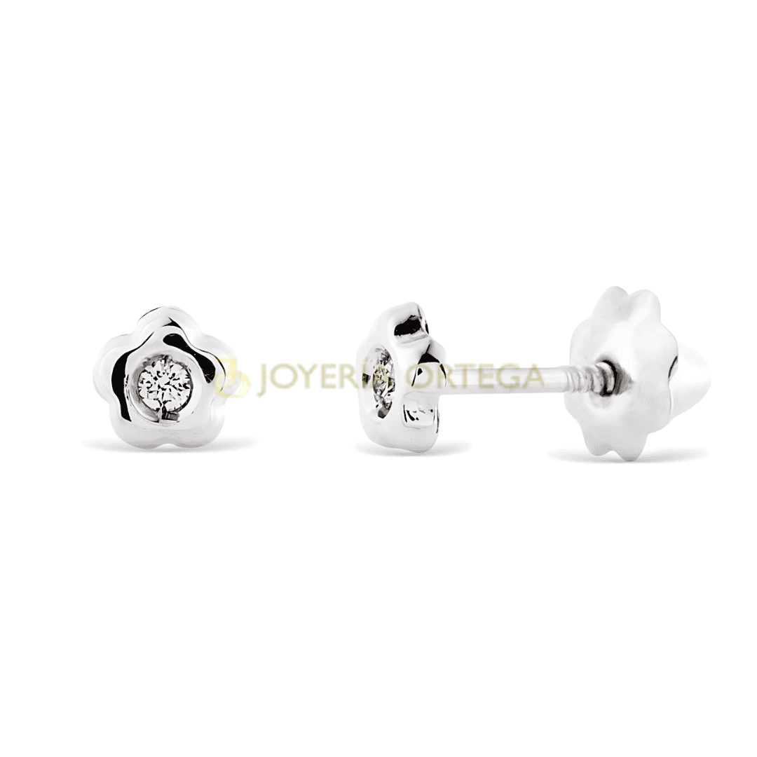 Pendientes plata forma de flor con circonita