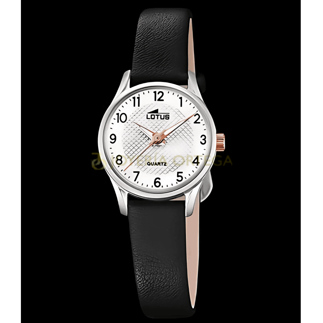Reloj Lotus analógico negro elegante y moderno.